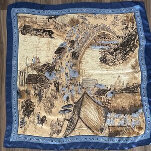 Satin  Scarf Ancient Chinese City Folk Art